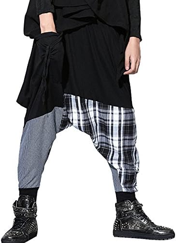 Harem Haren Baggy Elastic Waist Loose Wide Leg Solid Casual Hippie Hip-Hop Black Trousers for Men Sllybo (style 03)