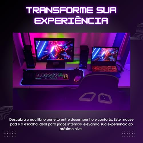 Mouse Pad Gamer RGB Led 80x30 Grande Speed Antiderrapante Base Emborrachada Borda Costurada Ideal para Jogos e Escritório