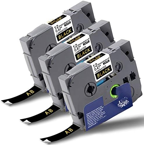 Labelwell P-Touch Tape 12mm TZe-334 12mm x 8m Gold on Black, 3 Pack Compatible for Brother TZe334 TZ-334 Laminated Label Cassette for Brother PT-1000 PT-H110 PT-H101C PT-H105 PT-2030VP PT-P750W PTE100