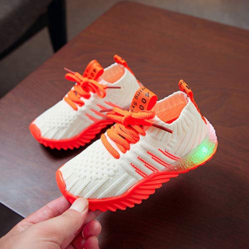 ModaParis Baby Boys Girls LED Light Up Sneakers, 1-6 Years Old, Kids Mesh Breathable Sport Running Shoes Orange