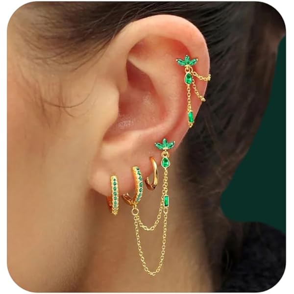 Amazon.com: Ettika Gold Earrings, Aqua/Gold Stud Chain Dangle