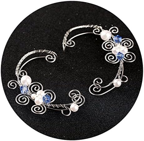 Handmade Ear Cuffs,Pearl Flower Filigree Fairy Cosplay Clip On Earrings Jewelry