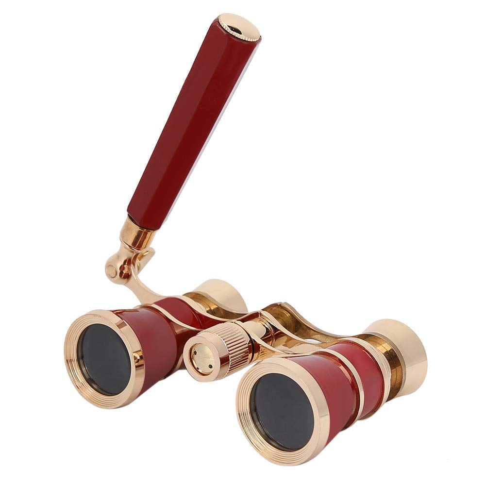 Opera Binocular, Glasses Telescope 3X25 Theater Glasses Mini Binocular Concert Portable Compact Lightweight, with Handle for Adults Kids Women Girls in Musical(red)