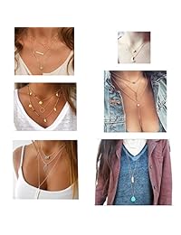 TAMHOO 10-12 PCS Boho Layered Necklace Pendant Moon Star Turquoise Feather Olive Leaf Heartbeat Coin Chain Girls Women Mother Jewelry Set