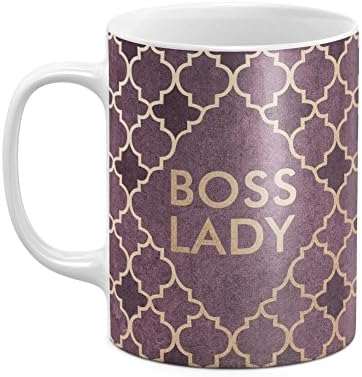 Purple Moroccan Tilles Mosaic Boss Lady Gift For Leader White Heat Resistant Ceramic Tea Coffee Mug - 11oz