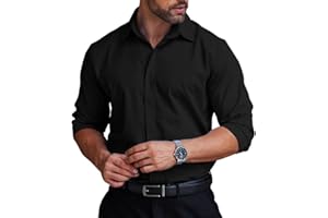 COOFANDY Men's Formal Dress Shirt Hidden Button Front Wrinkle Free Shirt Regular Fit Stretch Business Casual Shirts