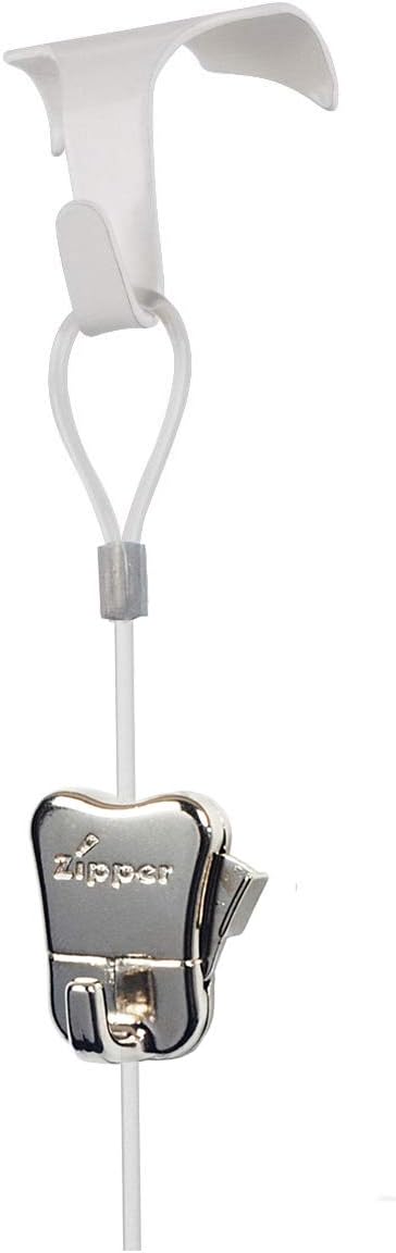 Stas 4 Pack Picture Rail Hanging System - White Metal Hooks + 78" Perlon Cords with Loop + Zipper Hooks