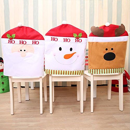 Christmas Chair Covers Santa Reindeer Snowman Dining Chairs Back Covers Kitchen Festive Decor Holiday Decorations Christmas Decorations, Pack of 3 (Christmas Chair Covers)