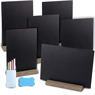 Playcrate Chalkboard Signs 6 Pack Double Sided Mini with Stands Chalk & Eraser