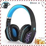 Foldable Bluetooth Headphone, YOCUBY Beexcellent Noise Cancelling Wired Gaming Headsets with Extensible LED light (Black&Blue)