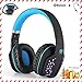 Foldable Bluetooth Headphone, YOCUBY Beexcellent Noise Cancelling Wired Gaming Headsets with Extensible LED light (Black&Blue)