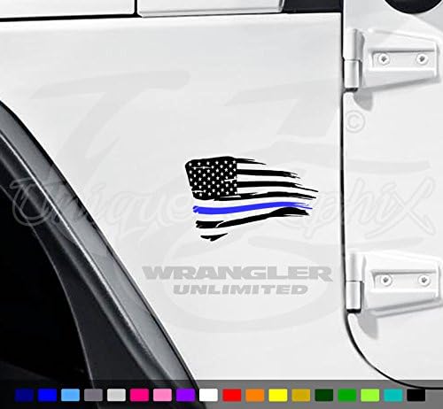 Jeep American Flag Blue Line Vinyl Decal 1 Pair