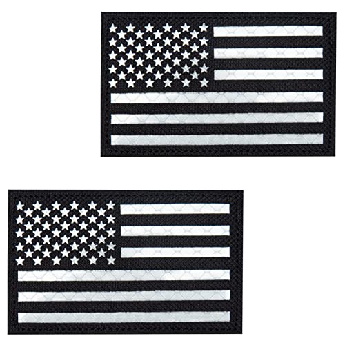 2Pcs IR Reflective Tactical Morale Flag Patch American Flag US United States of America Military Uniform Emblem Patches White & Balck