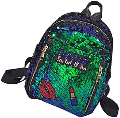 Blansdi Glitter Sequin Backpack for Girls Reversible Magic School Bag Bookbag Shiny Leather Travel Daypack Green