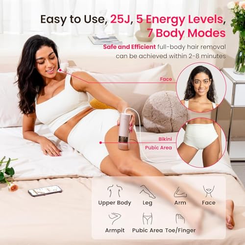 ECOFUN IPL Laser Hair Removal Device, 3-Pulse Light, Sapphire Painless Ice-Cooling Contact Professional Hair Removal Device, Laser Hair Removal for Women and Men,with Smart App(Champagne Gold)