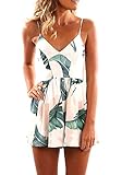 Coutgo Women's Leaf Print Strapless Jumpsuit Overlay Romper Jumpsuit (by Coutgo)