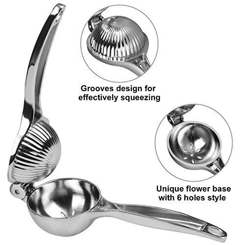 Lemon Squeezer, Vakoo Premium Lime Squeezers Metal Manual Citrus Press Juicer for Lemon Lime Orange Juice Fruit - Silver - Big