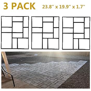 Topeakmart 3PCS Concrete Paving Stepping Stone Mold Path Walk Maker Paver Walk Way, Rectangular Patterns with 10 Grid, 23.8 x 19.9 x 1.7 in, Black