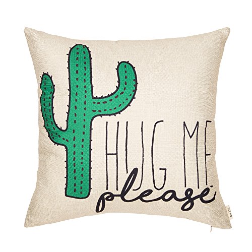 Fjfz Please Hug Me Cactus Funny Quote Cotton Linen Home Decorative Throw Pillow Case Cushion Cover with Words Sofa Couch, 18" x 18"
