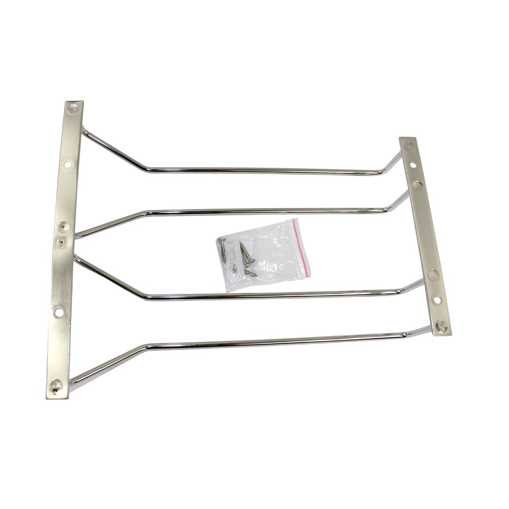 Abcsea 35 cm stainless steel wine glass holder rack, chrome wine glass holders hanging under shelf, 1 piece (2 row)