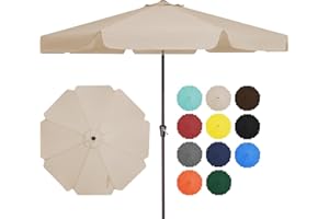 JEAREY 10FT Patio Umbrellas Outdoor Large Market Umbrella With Push Button Tilt and Crank Lift System 8 Sturdy Ribs UV Protection Waterproof Sunproof Beige