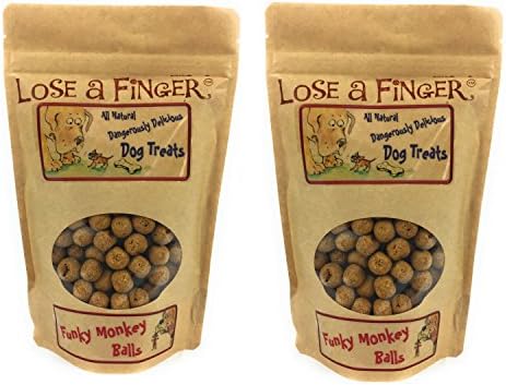 Lose A Finger Treats for Training Dogs - Compatible with Video Pet Cam Furbo Petzi Petcube - Funky Monkey Banana and Peanut Butter Balls (2 x 8oz Large Bags) - Made in USA