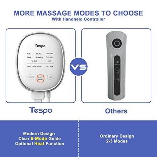 Tespo Leg Massager with Heat Air Compression Wrap Massage Foot and Calf for Circulation with Handheld Controller 3 Intensities 6 Modes, Helpful for RLS and Edema