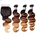 UNice Hair 8a Grade Ombre Body Wave Hair 3 Bundles with 4x4 Free Part Lace Closure, Brazilian Remy Hair Body Wave Weave, 100% Human Hair Extensions 3 Tone 1b 4 27 Color (16 18 20+14Closure)