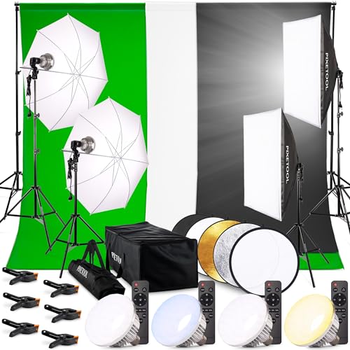 PIXETOOL Fotostudio Set - Softbox - Greenscreen (3m x 3m) mit Ständer