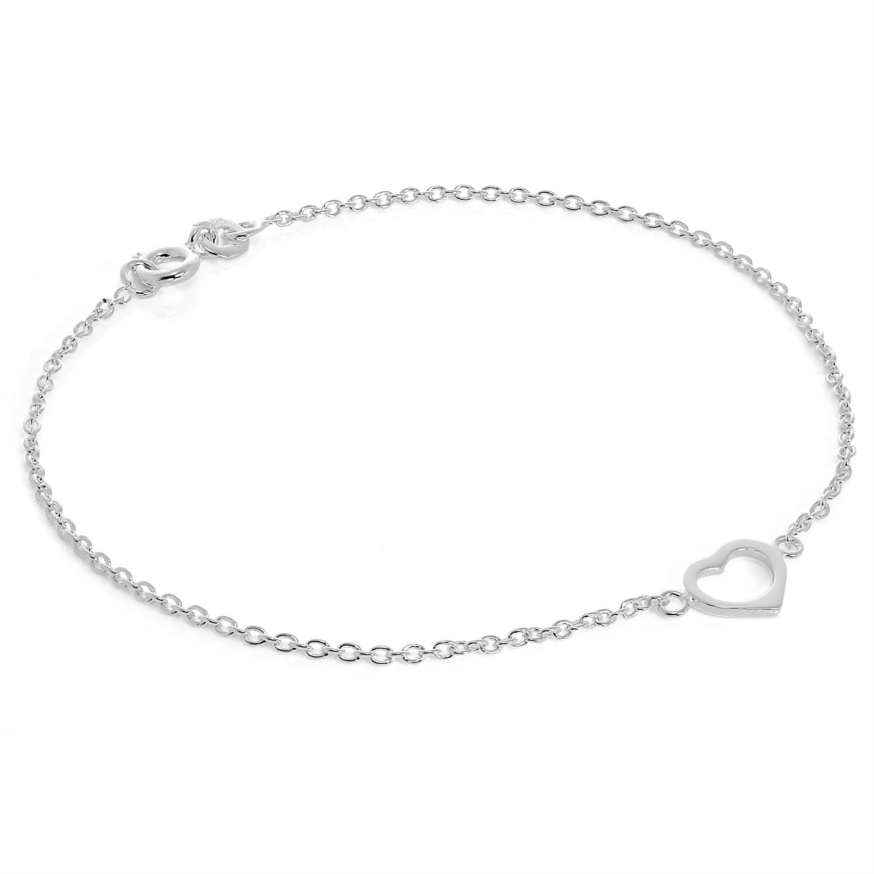 jewellerybox Sterling Silver Open Heart Rolo Chain Bracelet