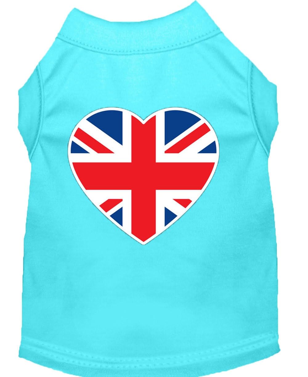 Mirage British Flag Heart Screen Print Dog Shirt, X-Large, Aqua