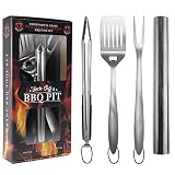 Heavy Duty BBQ Grilling Tools Set - Professional Grade 18" Long Stainless Steel 3-Piece Barbecue Grill Kit includes Over Sized Spatula, Fork and Locking Tongs - Perfect Gift From Uncle Jeff's BBQ Pit