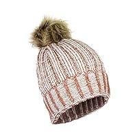 Elliott and Oliver Co. Urban Winter Ribbed Chunky Knit Marled Stretch Cuff Beanie- Hat w/Vegan Fur Pom Pom (Marled Pumpkin Rust)