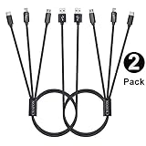 2 Pack Multi USB Cable,Chafon 3.3 Feet (1M) 3 in 1 USB Charge Cable with 8 Pin Lightning, USB C, Micro USB Charger Connector for Android & iPhone Smartphones, iPad Tablets - Nylon Braided (Black)