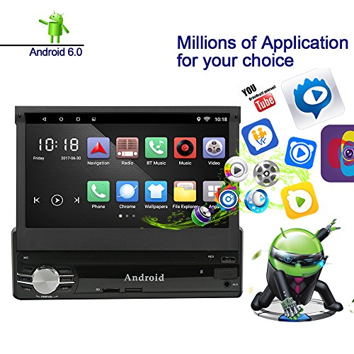 Ezonetronics Free Update to Android Quad Core Retractable Car Radio Stereo 7 inch Capacitive Touch Screen High Definition 1024x600 GPS Navigation USB SD Player 2G DDR3 + 16G NAND Memory Flash