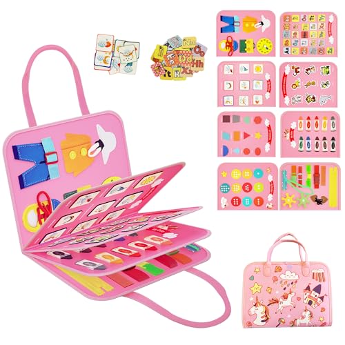 Busy Book for 1+ Year old Boys and Girls β Montessori Busy Board, Sensory and Activity Toys, Felt Book for 1+ year old (Pink)