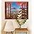 Copper Window Looking Out Into a Shrine with Mount Fuji on The Background Wall Mural