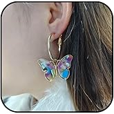 Colorful Butterfly Earrings for Women Gold Butterfly Dangle Earrings Gemstone Hoop Hollow Butterfly Stud Earrings Fashion Statement Jewelry Accessories