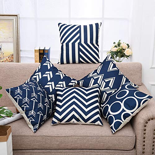 Best geometric navy blue decorative throw pillow cover for living room