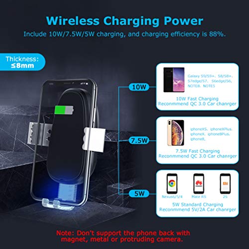 allcaca Wireless Car Charger Mount Automatic Clamping Fast Charger 10W/7.5W/5W Cell Phone Holder for Air Vent Dashboard Compatible with iPhone Xs/Xs Max/XR/X/8/8Plus, Samsung Galaxy S10/S10+/S9/S9+/S8