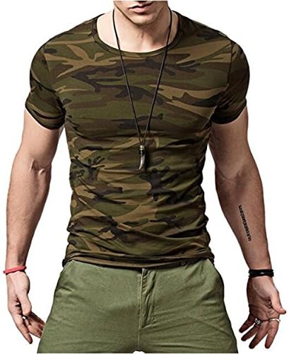 CantonWalker Mens Comfort-Soft Fitness Stretchy Crew-Neck army green Camo sleeve T-Shirt (XL, Green)
