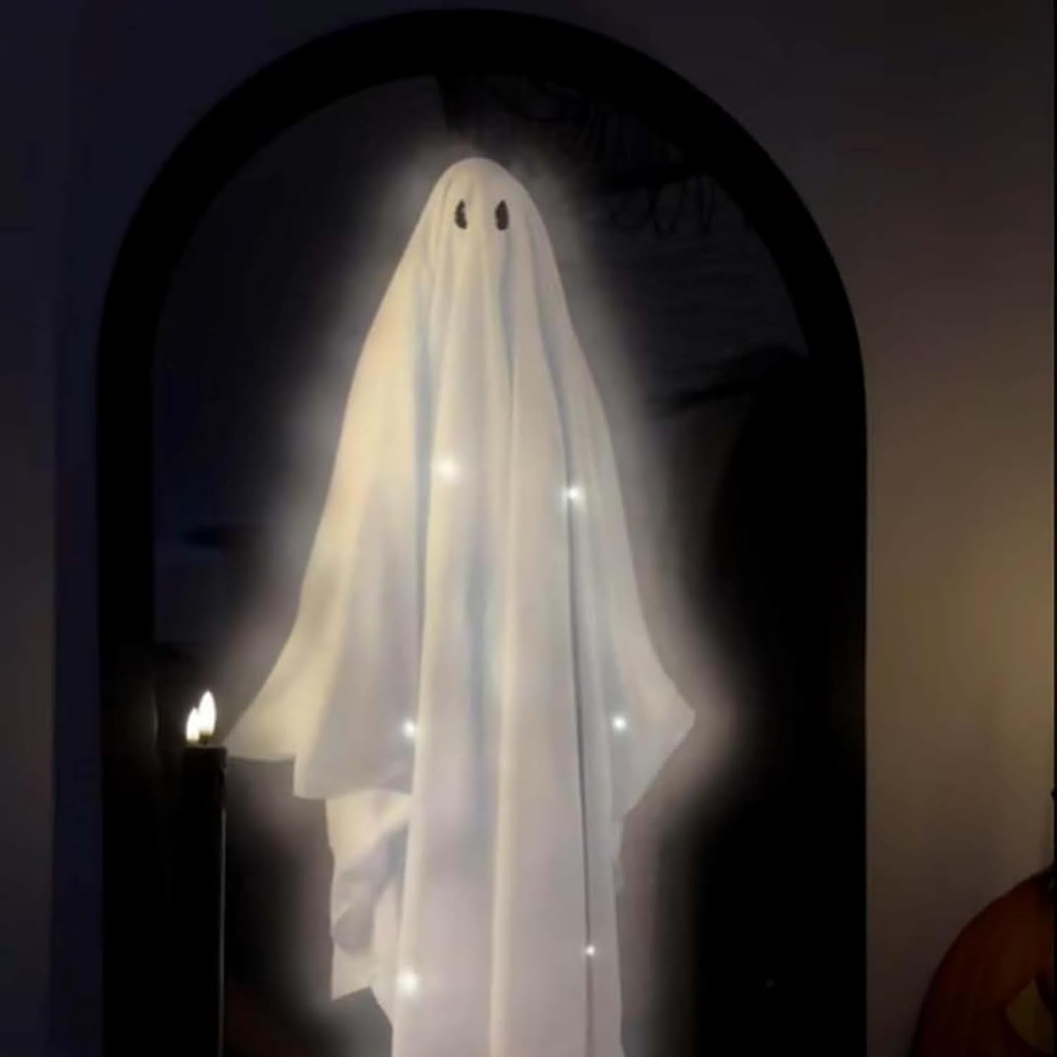 Photo 1 of 2025 Halloween Novelty Ghost Mirror with LED Lights – Scary Holographic Mirror with Haunted Ghost Figure, Halloween Indoor Decoration for Bedroom, Bathroom, Fireplace, DIY Wall Decor