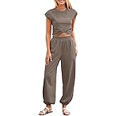 Fisoew Women's Two Piece Outfits Casual Lounge Sets Crop Tops and Joggers Tracksuit with Pockets