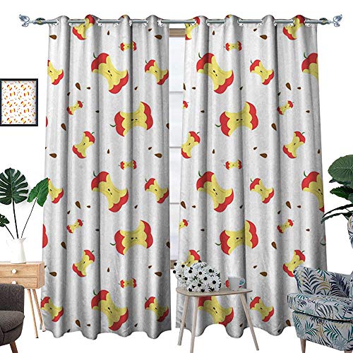 homehot Apple Window Curtain Fabric Eaten Fruit with Scattered Seeds Taking The Daily Vitamin Summer Season Yield Drapes for Living Room Coral Yellow Umber