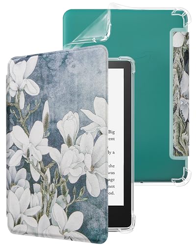 WALNEW Coque pour Kindle Paperwhite 12ème génération 2024 et Kindle Colorsoft Signature Edition 7" - Coque de protection arrière transparente en TPU souple pour Kindle Colorsoft 2024 (fleur blanche)