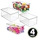 mDesign Plastic Stackable Toy Storage Bin Container Box with Hinge Lid for Organizing Living Room, Play Room, Bedroom, Nursery, Hold Blocks, Puzzles, Books, Lumiere Collection, 4 Pack - Clear