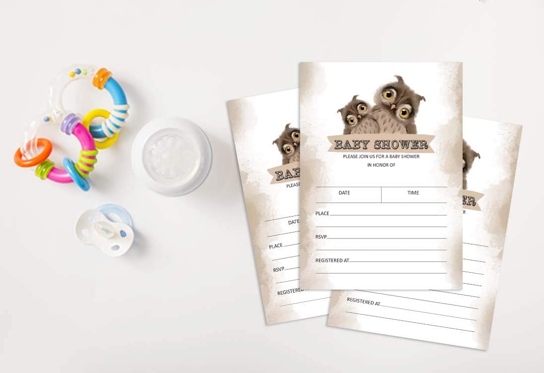 Inkdotpot 30 Fill In Style Baby Shower Invitation Cards Owl Bird Blank Invites, Invitation_card, 5 x 7 Inches - Image 5