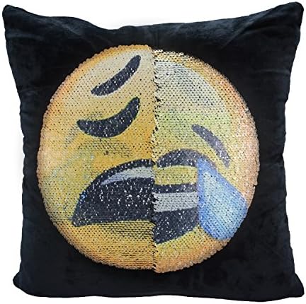 USONG Reversible Sequin Pillow Case 16 x 16, Emoji Changeable Face Cushion Cover Pillow Cases Decorative Pillowcase for Sofa Home Decor DIY (Laughing&Crying and Unhappy)
