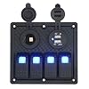 Switch-Panel-Napoo-Digital-Voltmeter-Double-USB-Power-Charger-Adapter-Waterproof-Auto-ATV-Marine-Boat-4-Gang-Circuit-Blue-LED-Rocker-Panel-Switch-For-Car-Boat-Marine
