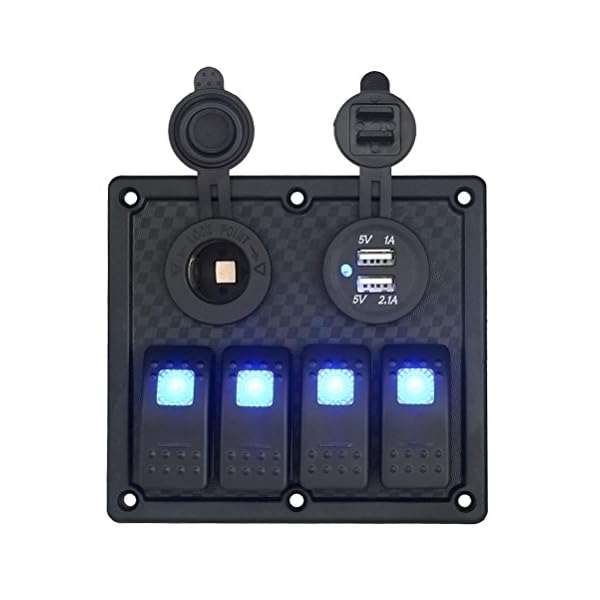 Switch-Panel-Napoo-Digital-Voltmeter-Double-USB-Power-Charger-Adapter-Waterproof-Auto-ATV-Marine-Boat-4-Gang-Circuit-Blue-LED-Rocker-Panel-Switch-For-Car-Boat-Marine